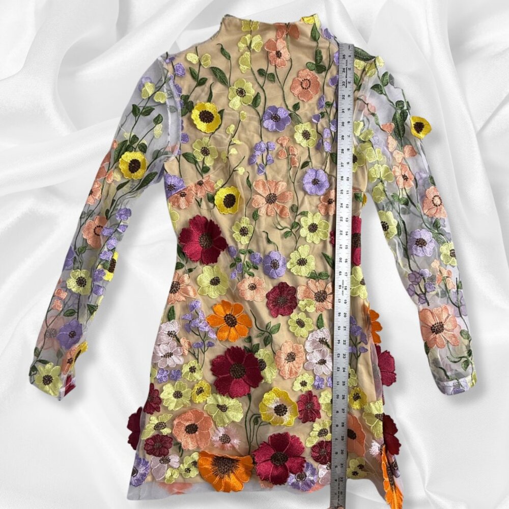 Inspired by Taylor Swift's Floral Appliqué Grammy Dress! Boho Mini Fairycore SM - Picture 12 of 16